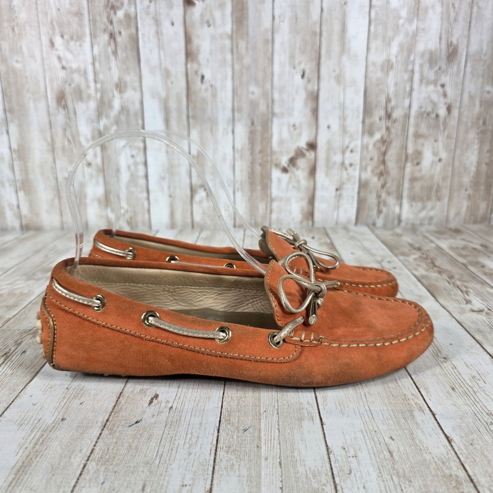 Tod's‎ Suede Leather Driving Moccasins Loafers Orange Gold Accents 36.5 5.5